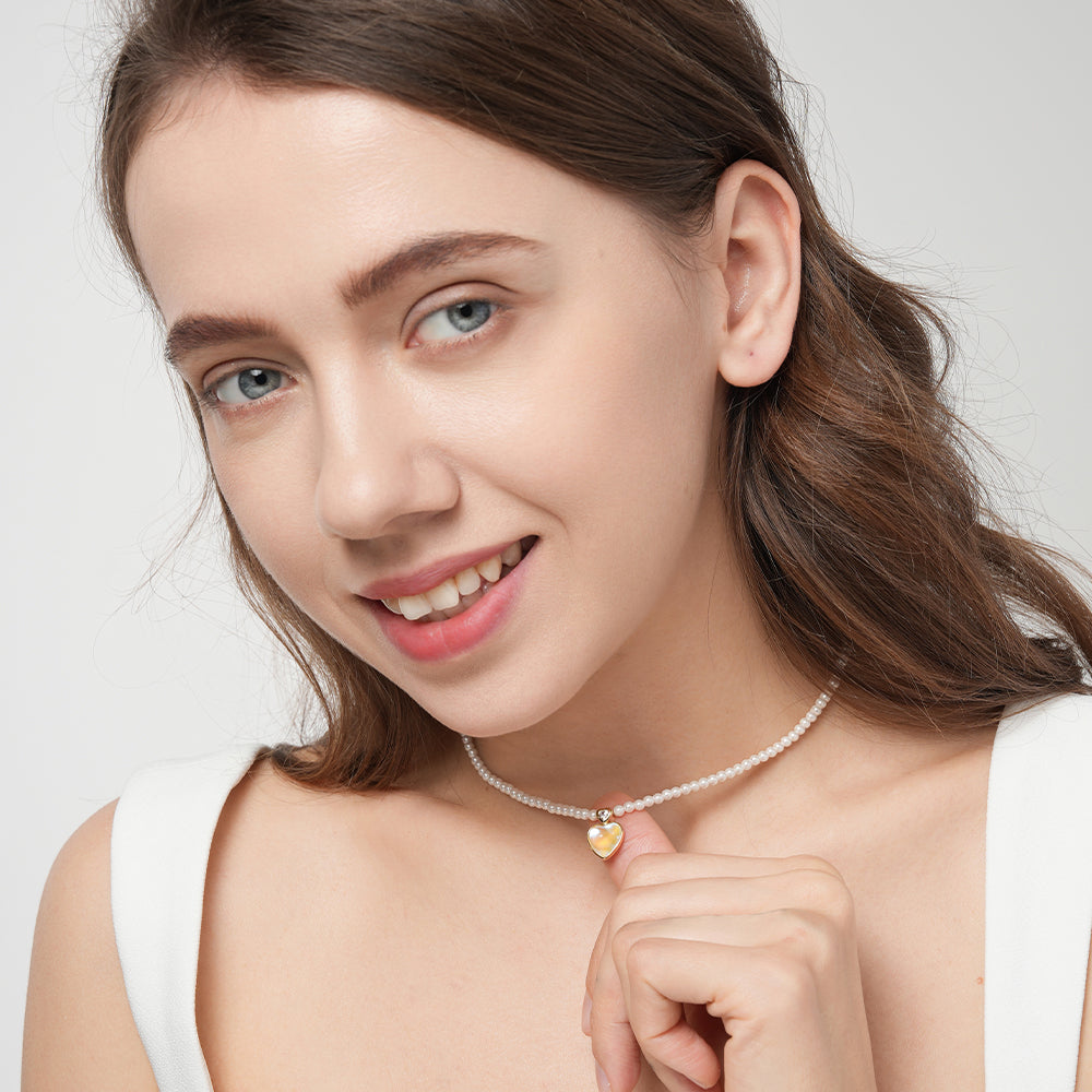 Love heart pearl beaded necklace all-match light luxury clavicle chain