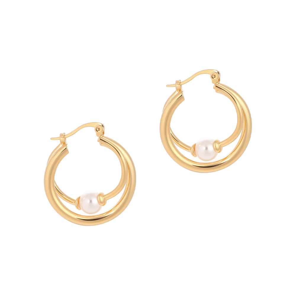 Vintage Style Simple and Elegant Crossed Pearl Hoop Earrings