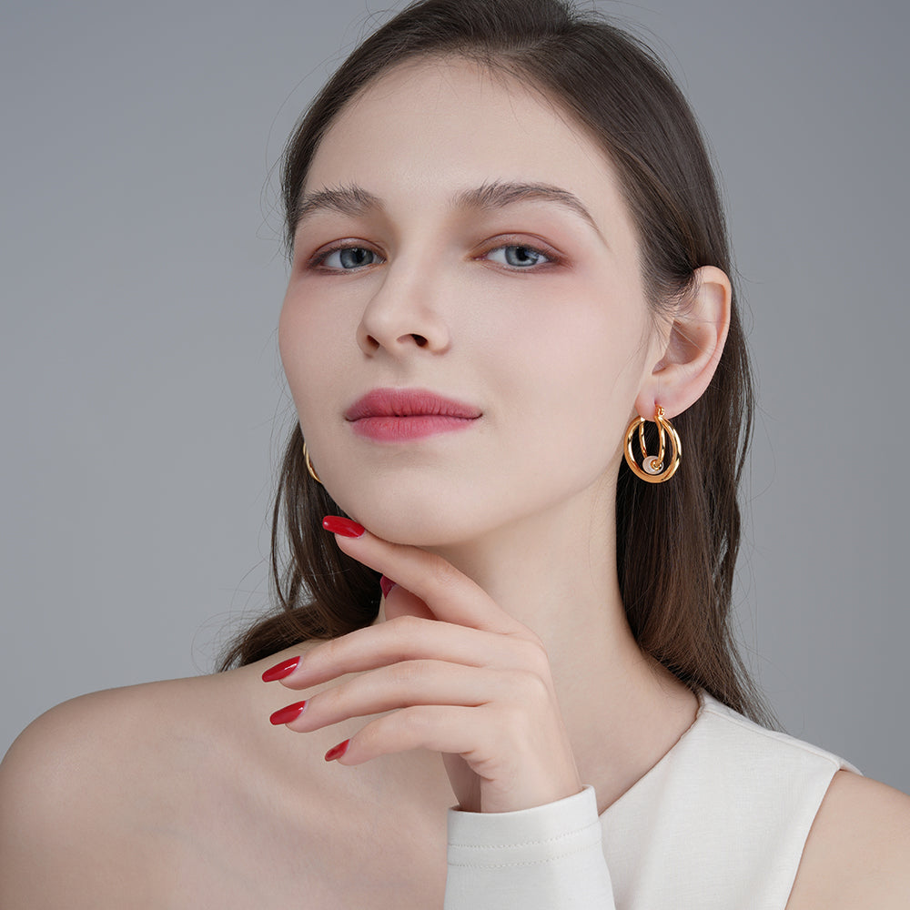 Vintage Style Simple and Elegant Crossed Pearl Hoop Earrings